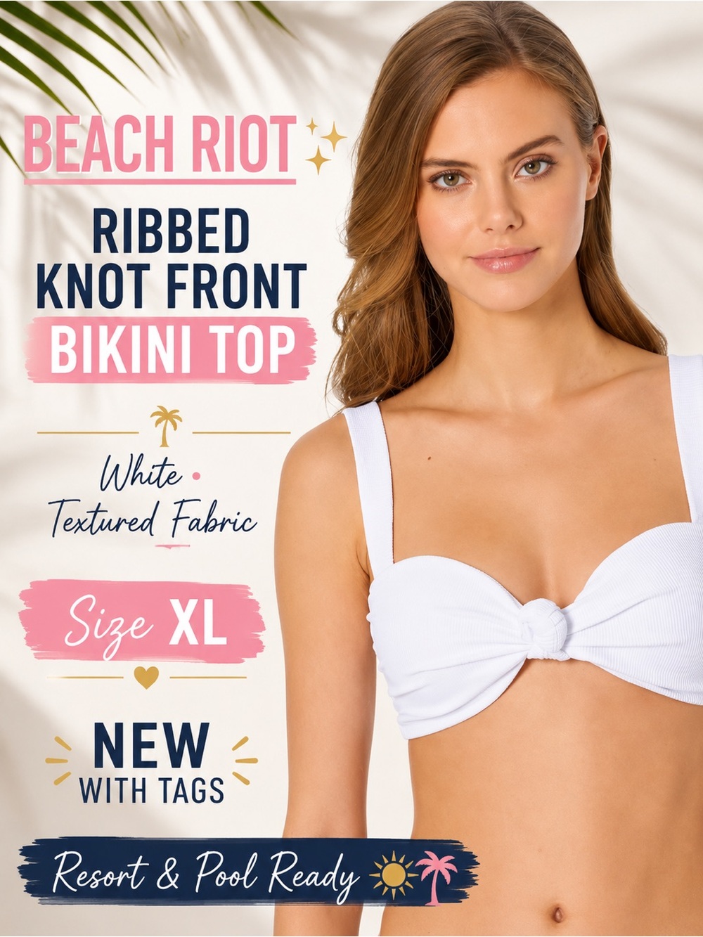 Beach Riot Sophia Ribbed Knot Front Bikini Top White XL NWT Swimwear
